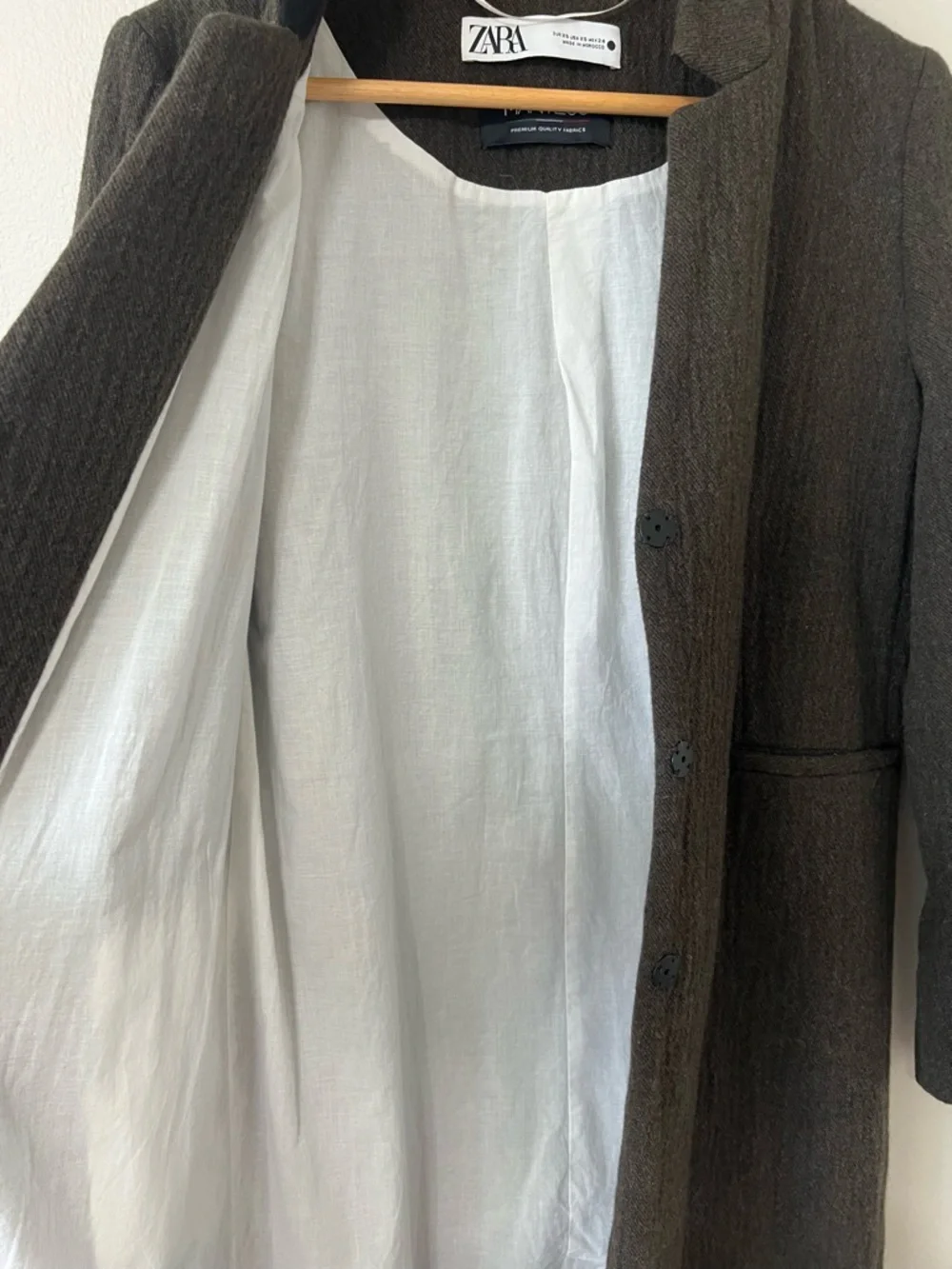 Zara Manteco Wool Blend Longline Coat Olive Green Minimalist XS - Picture 7 of 14